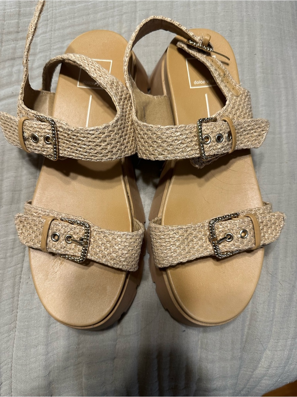 Dolce Vita Beige Woven Slide Sandals